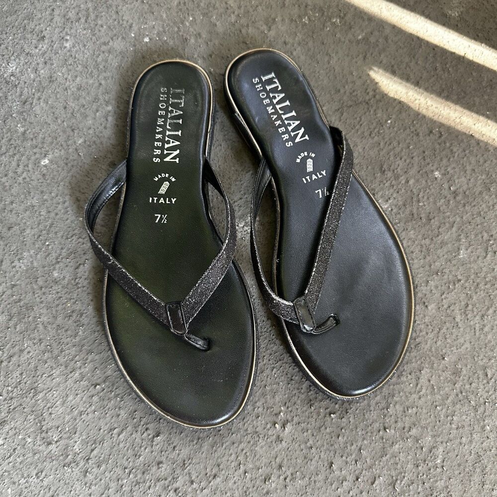 Italian Shoemakers Women's Black Thong Sandals w/Glitter Size 7.5 Y2K
